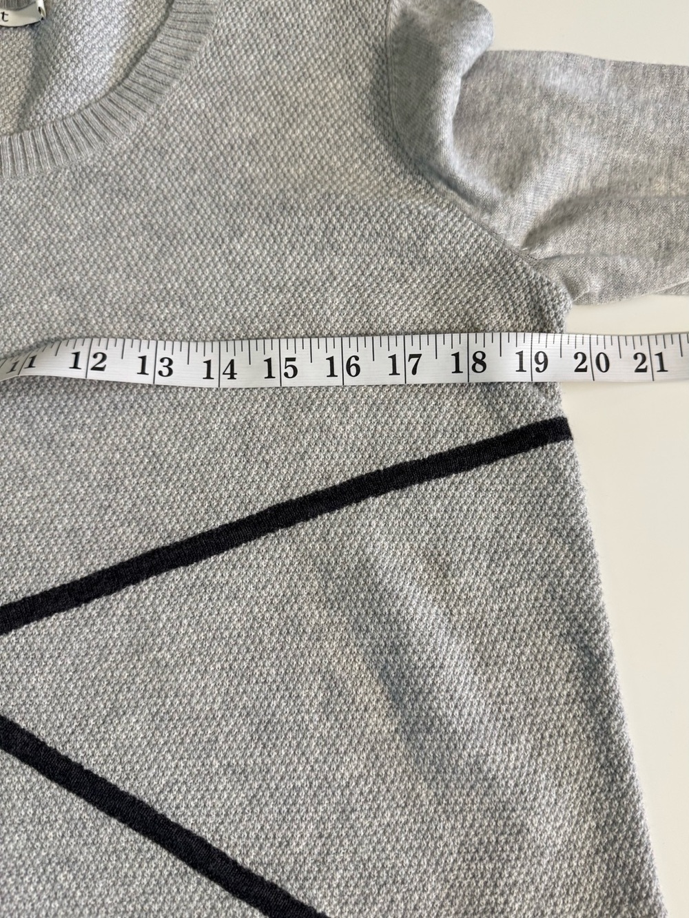 OST New York Cotton Cashmere Gray Geometric Sweater Chiffon Trim Sz L - Picture 6 of 9